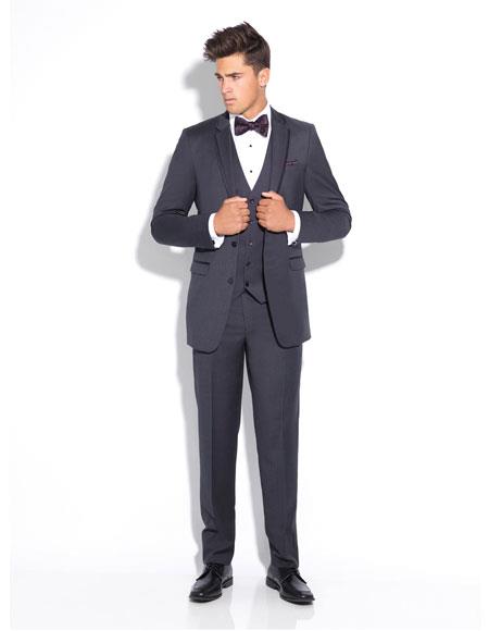  Men's Slim Fit Single Breasted Notch Lapel 2 Button Vest Grey Suit 