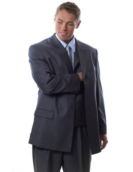  Caravelli Men's Single Breasted 3 Piece Vested Grey Peak Lapel Classic Fit Suit