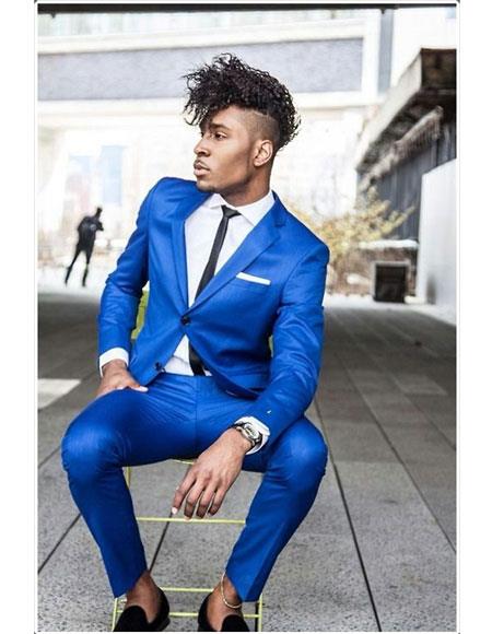  men's Royal ~ Indigo ~ Cobalt New Blue 2 Button Notch Lapel Suit
