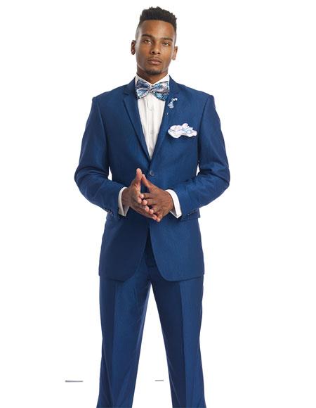  Men's Single Breasted Royal ~ Indigo ~ New Blue ~ Cobalt 2 Button Notch lapel Suit