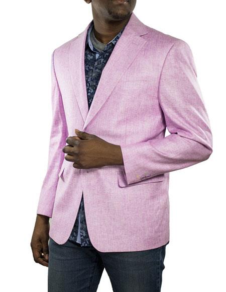  Men's Lilac One Ticket Pocket Thread & Stitch 100% Men's 2 Piece Linen Causal Outfits Blazer / Beach Wedding Attire For Groom Perfect For Prom Clothe - Prom Outfits For Guys-Mens linen suit