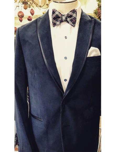  men's Single Breasted 1920s Tuxedo Style Trimmed peak Lapel Navy Blue suit