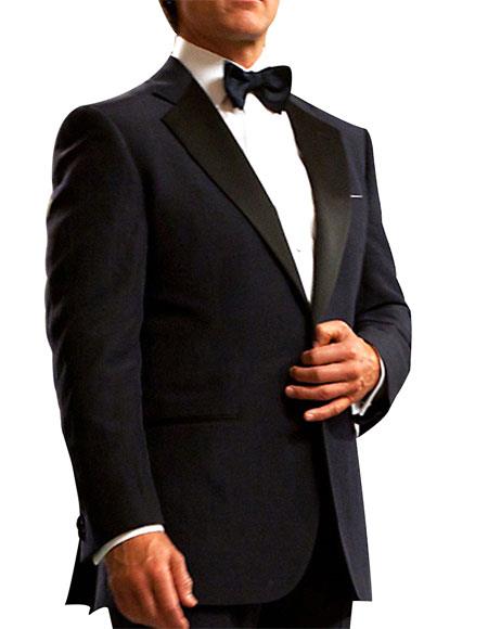  Men's Navy Blue Single Breasted 1 Button Notch Lapel Tuxedo Suit