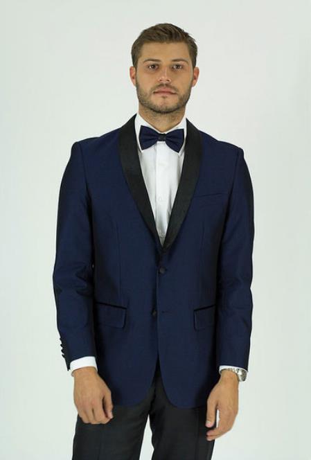  Men's Navy Single Breasted Shawl Lapel Side Vents Classic Fit Jacket