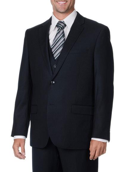  Navy Blue Suit - Navy Suit Caravelli Mens Notch Lapel Single Breasted Navy Pinstripe Vested Fully Lined Suit