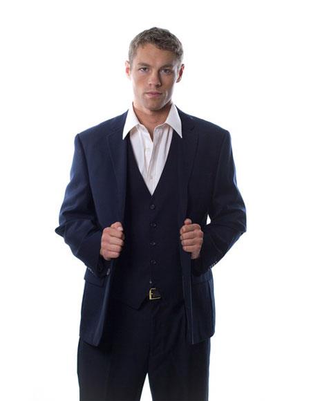  Navy Blue Suit - Navy Suit Caravelli Men's Single Breasted 2 Button Navy 3-piece Vested Suit 