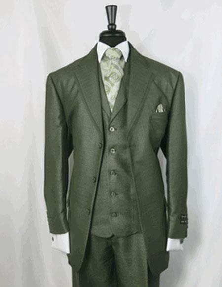  Men's Double Vents Single Breasted 3 Button Notch Lapel Olive Green Suit for Men