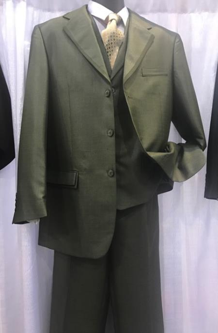  Milano Moda men's High Fashion Vested Suits Olive