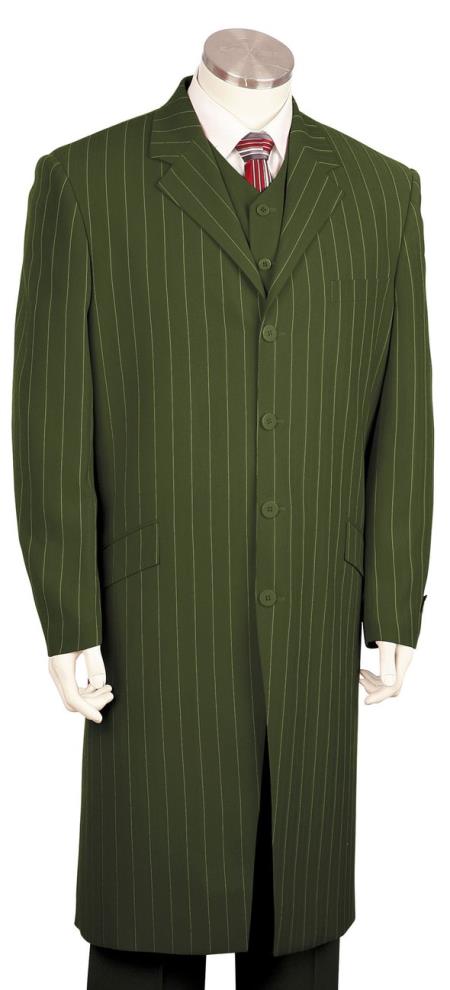  men's Razor Stripe Notch Lapel Single Breasted Olive Zoot Suit