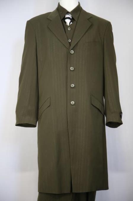  men's Wire Lace Stylish Single Breasted Flap Pocket Olive Zoot Suit