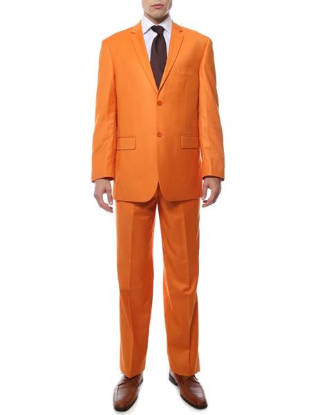  men's 2 Button Notch Lapel Orange Regular Fit Suit