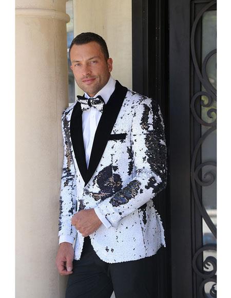 men's fashion paisley print tuxedo Sequin ~ Unique Shiny Fashion Prom ~ Flashy ~ Shark skin white Blazer Dinner Jacket Perfect For Prom Clothe - Prom Outfits For Guys