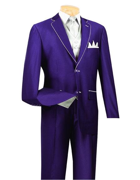  Men's Single Breasted 5 Piece Purple 2 Button Notch Lapel Side Vents Suit