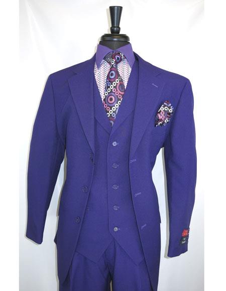  Men's Single Breasted Purple vested suit Pleated Pants