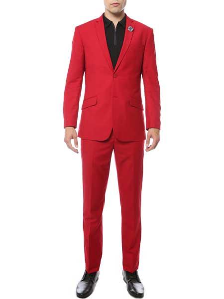  Classic Notch Lapel Single Breasted red color shade Slim narrow Style Fit 2 Piece Suit