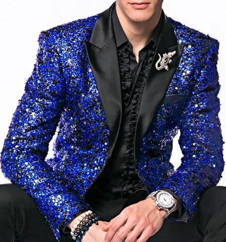 men's Sequin paisley Dinner Jacket Tuxedo Blazer glitter sparkly Royal ~ Black Sport coat  - Color : Royal Blue Tuxedos