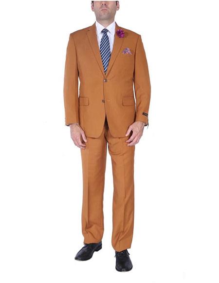  Men's Single Breasted Rust Classic Fit 2 Button Two-Piece Side Vents Suit 