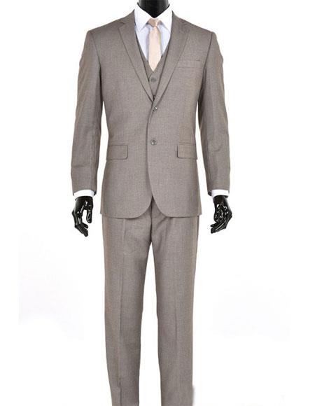  Men's Single Breasted 3 Piece Sand Modern Fit Notch Lapel Suit 