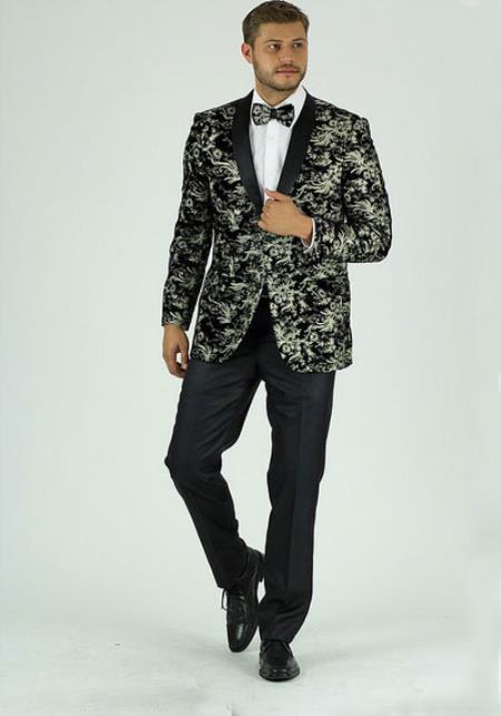 Men's Gold and Black Tuxedo Jacket - Paisley Blazer