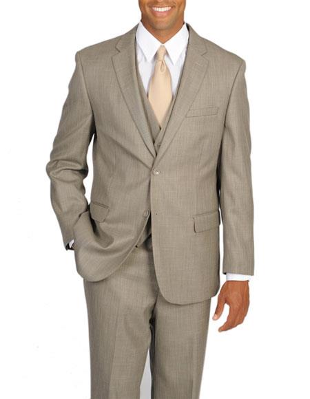  Caravelli Men's 3 Piece Tan Single Breasted Notch Lapel Vested Suit