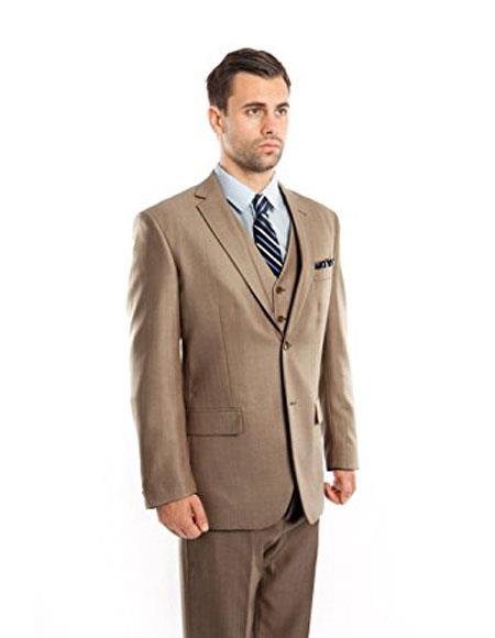  men's Tan 3 Piece Modern Fit suits Vested Suits Flat Front Pants