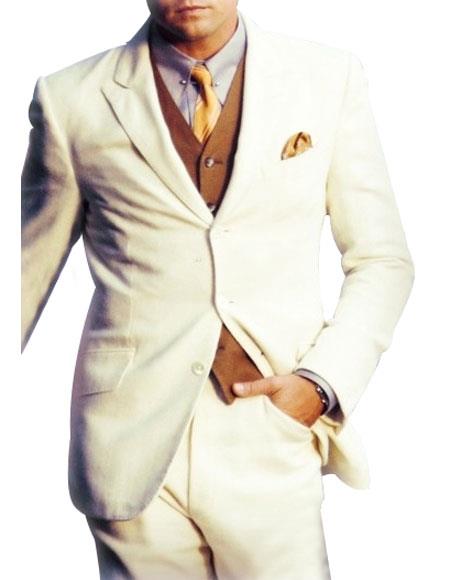  Men's Single Breasted 3 Button Peak Lapel Side Vents White Suit