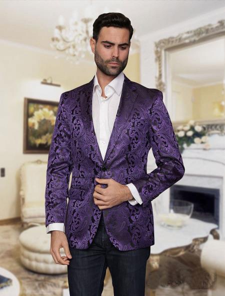  men's Big and Tall Single Breasted Violet Blazer Sport coat Jacket Tuxedo Looking! Paisley floral Patter