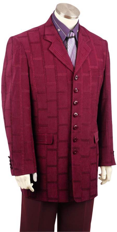  men's Suture Grid Trench Collar One Chest Pocket Wine Zoot Suit