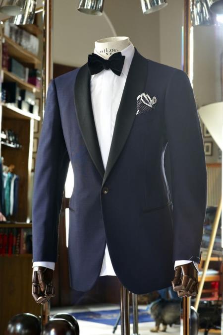  Men's Single Button Vested Black Lapel Two toned blue Tuxedo Shawl Collar Clearance Sale Online  