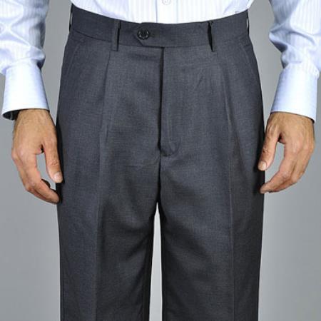 Dark Grey Masculine color Single Pleat Pants Wool