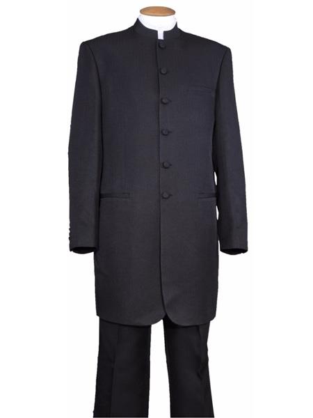 Men's 6 Button Two Piece Mandarin Collar Black  Long Jacket