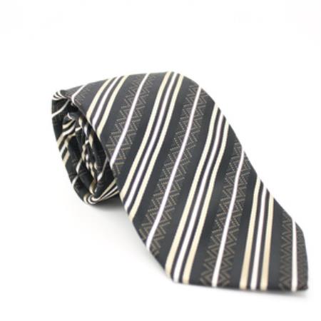 Slim narrow Style Classic brown color shade Striped Necktie with Matching Handkerchief - Tie Set 