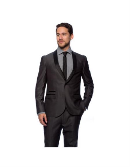  Men's Charcoal Slim Fit West End Young Look Collar Satin-Detailed Tuxedo Clearance Sale Online