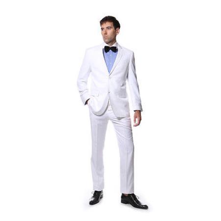 Classic Solid Color Two Piece Slim narrow Style Fit Suit ( Jacket and Pants)  For Men Snow White 