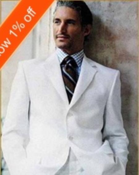 Discounted Online Sale Designer Solid Snow White Light weight fabric 3 Button Style Suit ( Jacket and Pants)  For Men ( Jacket + Pants) 
