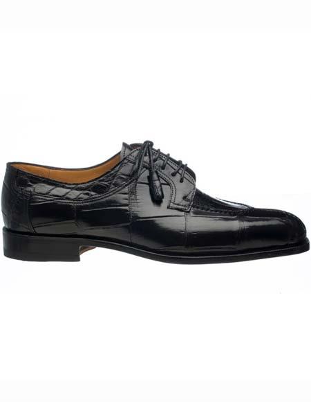  Men's Ferrini Split Toe Derby Style Genuine Alligator Black Tasseled Laces Shoes