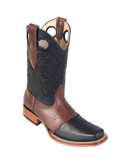  Men's Los Altos Boots Square Toe Black & Brown Boots With Saddle Rubber Sole Handmade 