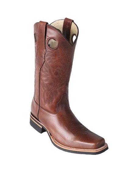  Men's Los Altos Boots Square Toe Boots Brown With Saddle Rubber Sole Handmade