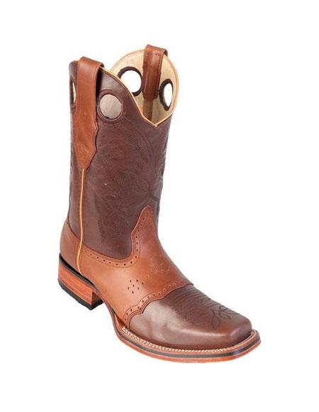 Men's Los Altos Boots Square Toe Brown & Honey Boots With Saddle Rubber Sole Handmade 