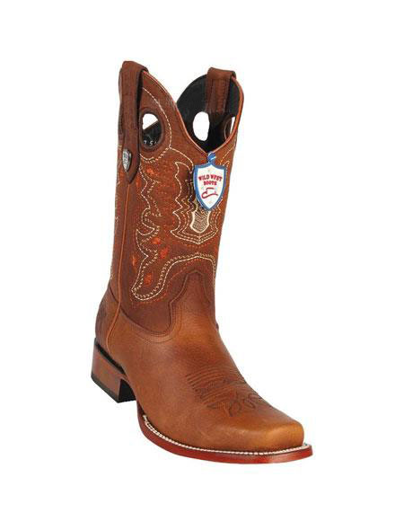  Men's Wild West Cognac Genuine Rage Cowboy Leather Square Toe Boots Handmade 