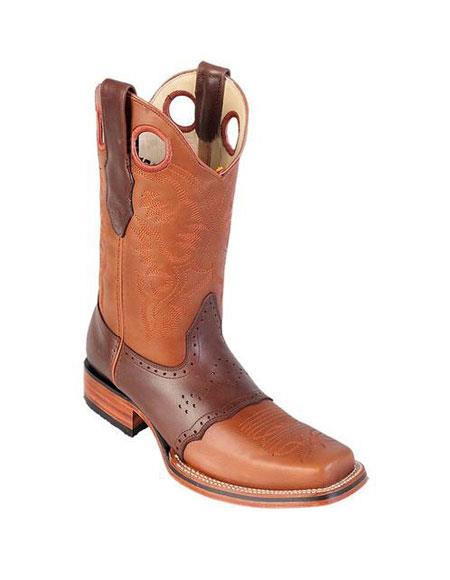  Men's Los Altos Boots Square Toe Honey & Brown Boots With Saddle Rubber Sole Handmade 