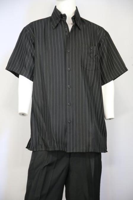  men's Razor Stripe Sleeve Button Fastening Walking Suit Black