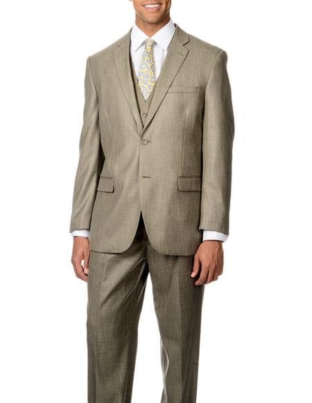  Caravelli Men's Single Breasted Tan Shark Pattern 3 Piece Vested Suit 