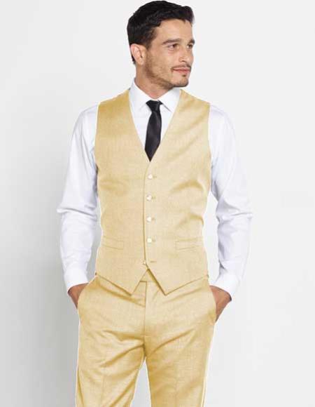 Men's Vest Matching Solid Tan Dress Pants Set + Any Color Shirt & Tie Groomsmen Attire Outfit Regular Fit