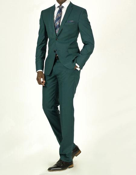 men's Teal Suit Pick Stitched 2 Button Slim Fit Skinny Green Suit for Men