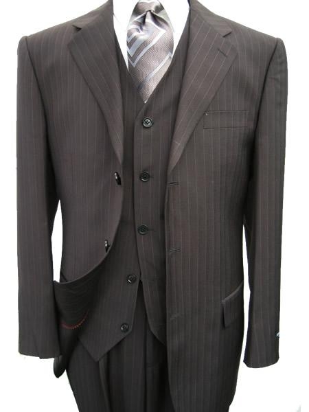 3 Piece Liquid Jet Black Pinstripe Vested three piece suit Wool Fabric Extra Fine Poly~Rayon Available in 2 Buttons Style only