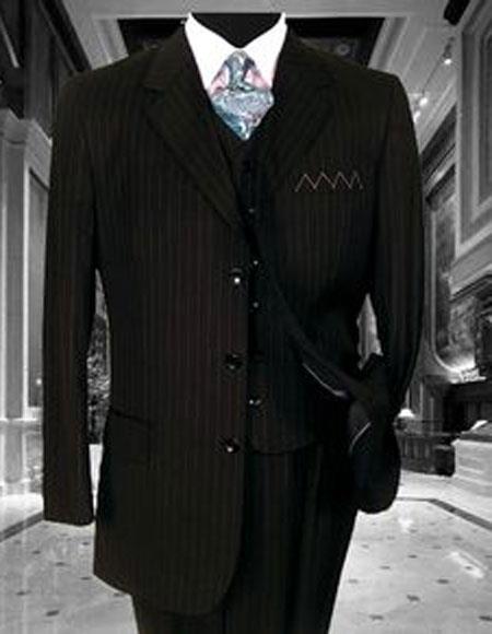  Alberto Nardoni Best men's Italian Suits Brands 3 Button Vested Suits 100% Wool Suits Vested Black Stripe ~ Pinstripe Pleated Pants