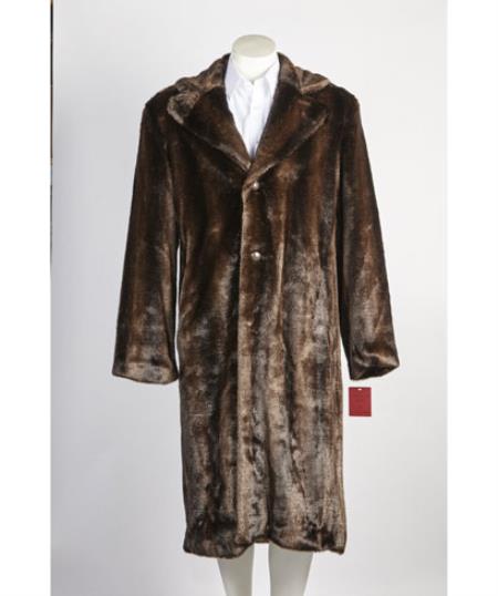  Men's 3 Button Brown Long Fur Coat 