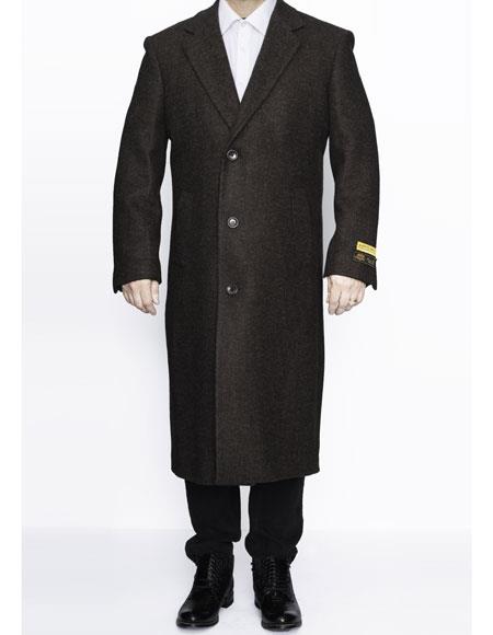  men's Full Length Wool Dress Top Coat / Overcoat in Brown