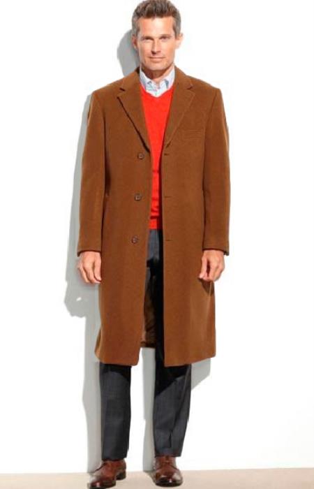 men's Brown 95% Wool Overcoat ~ Topcoat